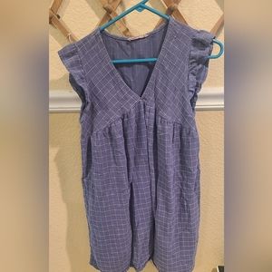 Women's babydoll dress, blue and white checker, medium.